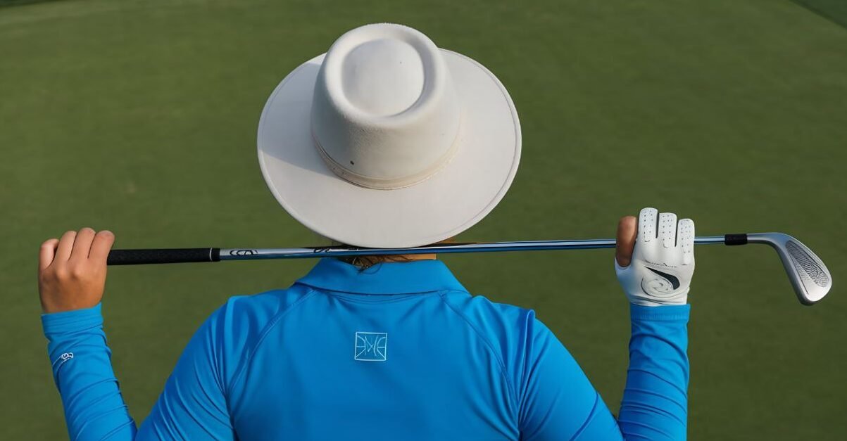 a woman golfer stand with a golf club