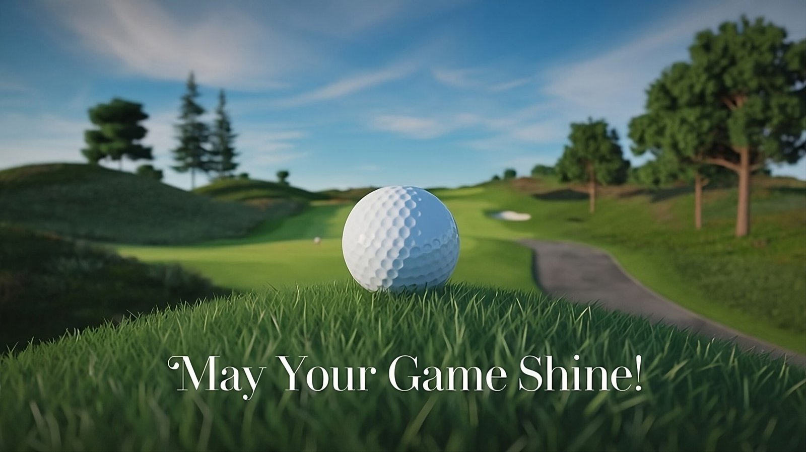 a golf ball into a golf course, title is May your game shine!